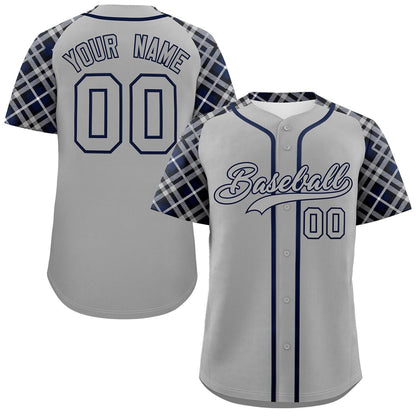 Custom Gray-Navy Personalized Raglan Sleeves Authentic Baseball Jersey