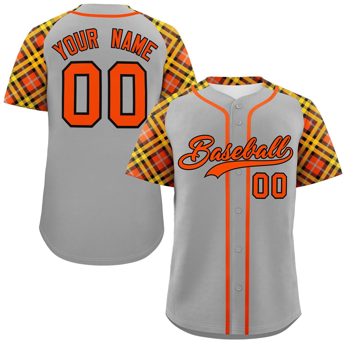 Custom Gray Orange-Black Personalized Raglan Sleeves Authentic Baseball Jersey