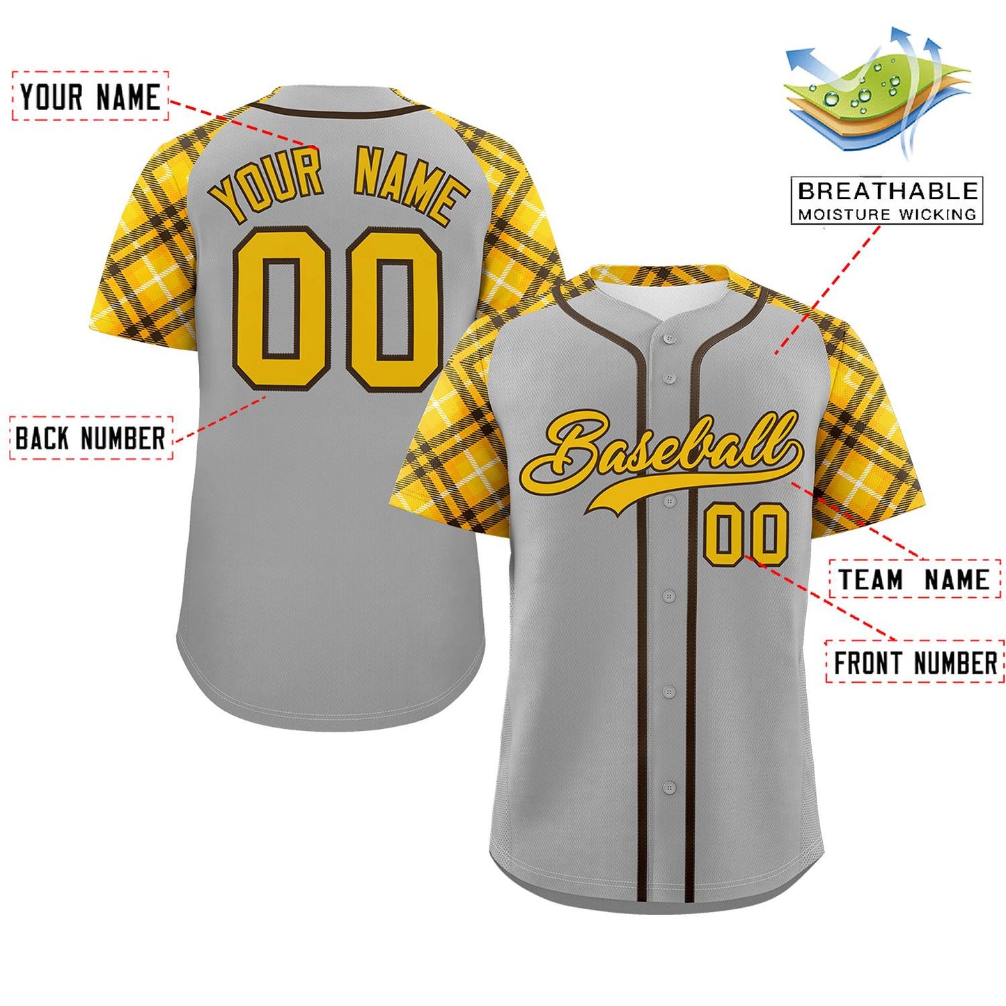 Custom Gray Gold-Brown Personalized Raglan Sleeves Authentic Baseball Jersey