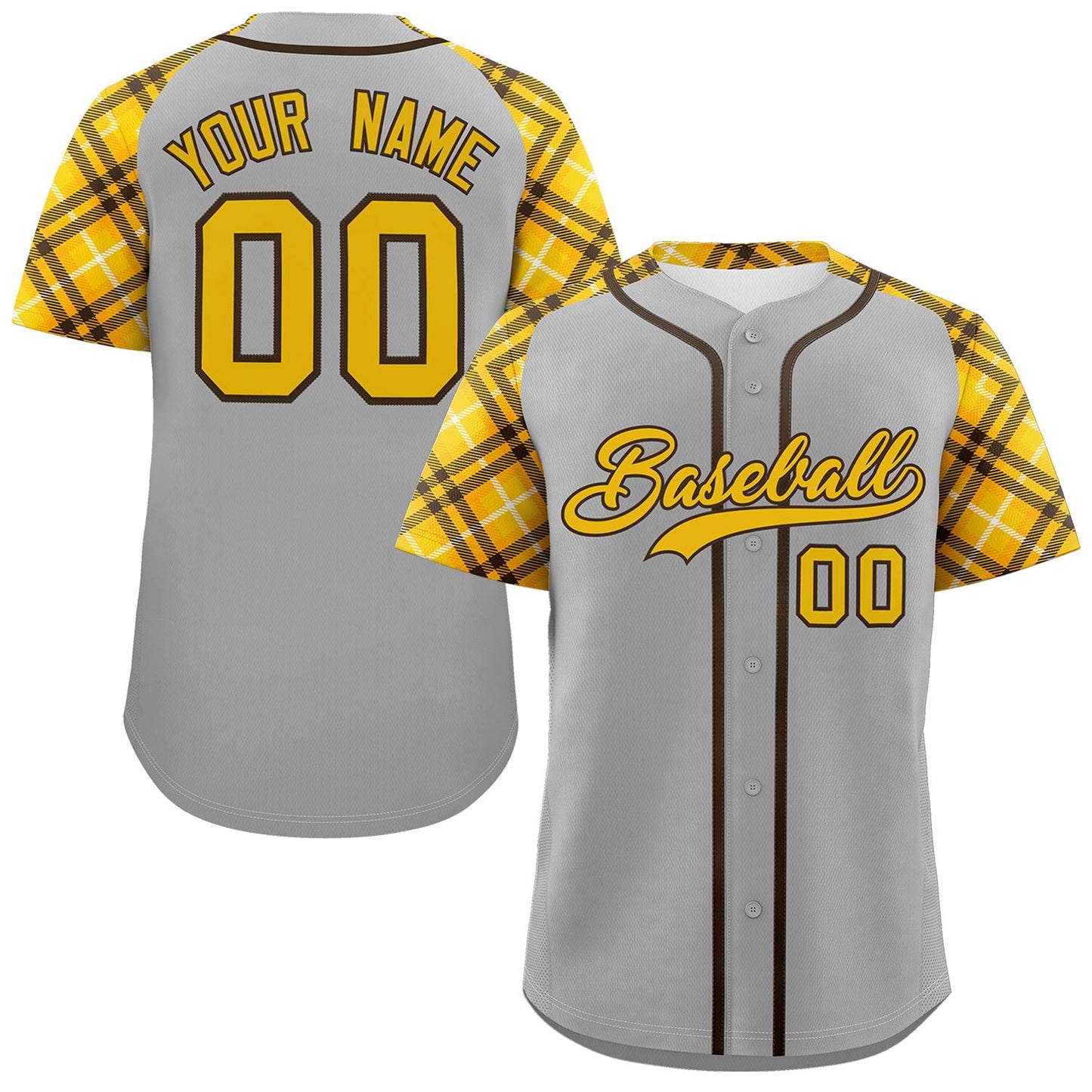 Custom Gray Gold-Brown Personalized Raglan Sleeves Authentic Baseball Jersey