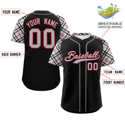 Custom Black Gray-Red Personalized Raglan Sleeves Authentic Baseball Jersey