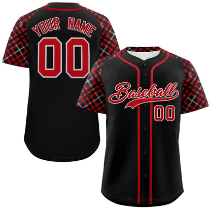 Custom Black Red-Gray Personalized Raglan Sleeves Authentic Baseball Jersey