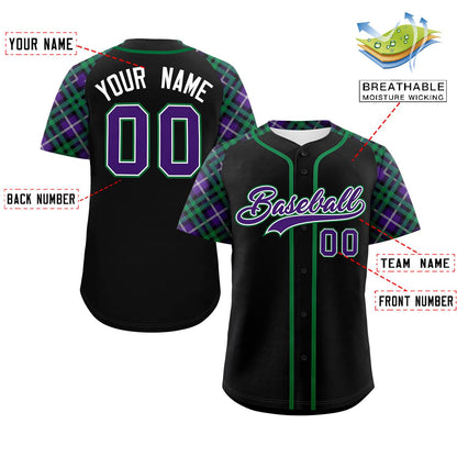 Custom Black Purple-Teal Personalized Raglan Sleeves Authentic Baseball Jersey