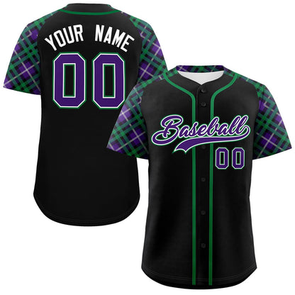 Custom Black Purple-Teal Personalized Raglan Sleeves Authentic Baseball Jersey