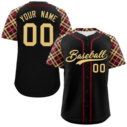 Custom Black Khaki- Personalized Raglan Sleeves Authentic Baseball Jersey