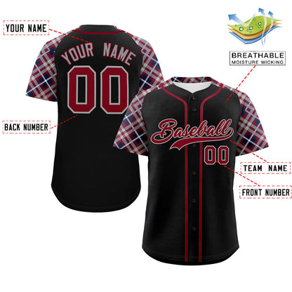 Custom Black Crimson-Dark Gray Personalized Raglan Sleeves Authentic Baseball Jersey