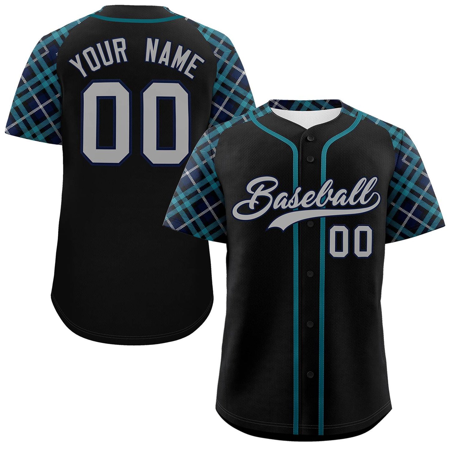 Custom Black Light Gray-Navy Personalized Raglan Sleeves Authentic Baseball Jersey