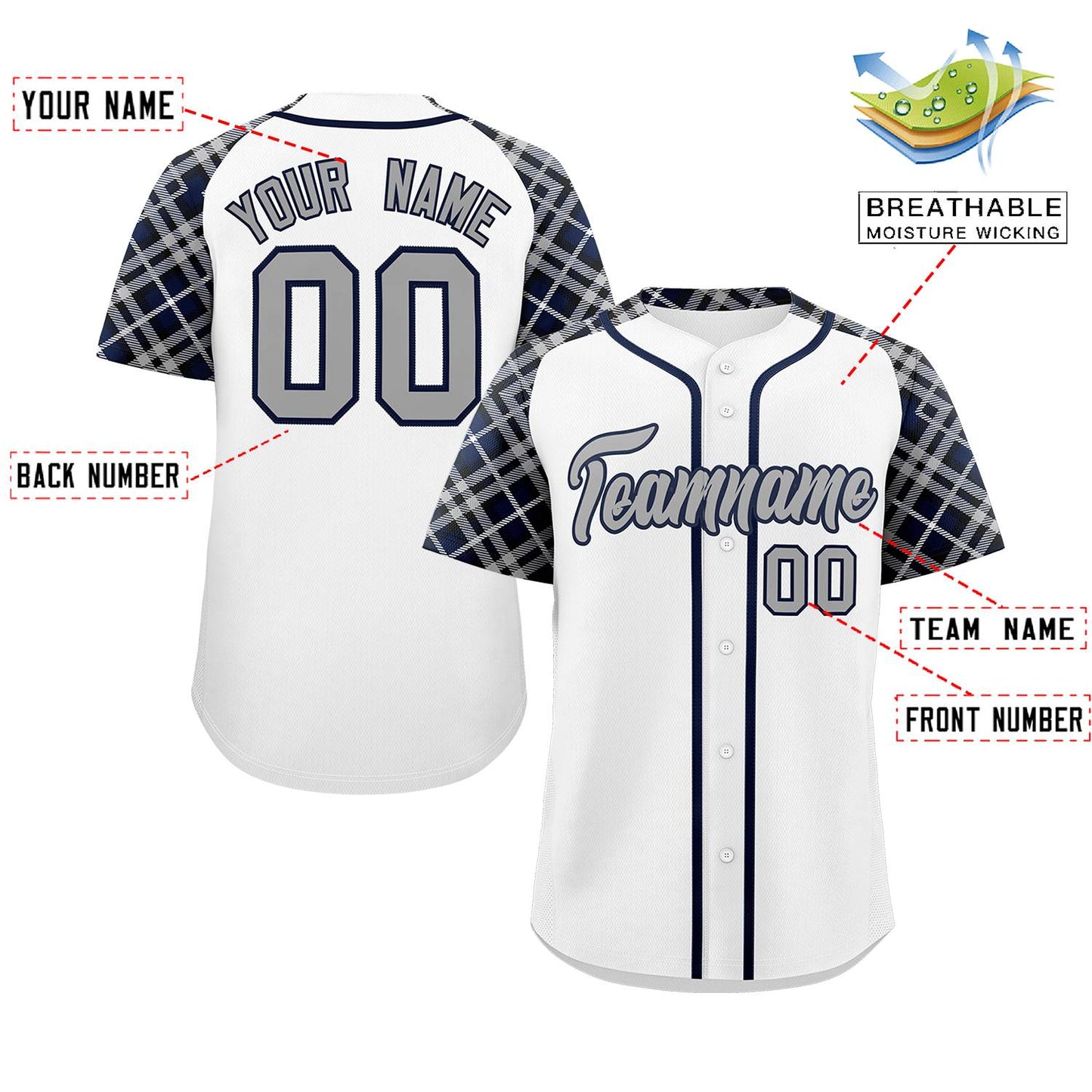 Custom White Gray-Navy Personalized Raglan Sleeves Authentic Baseball Jersey