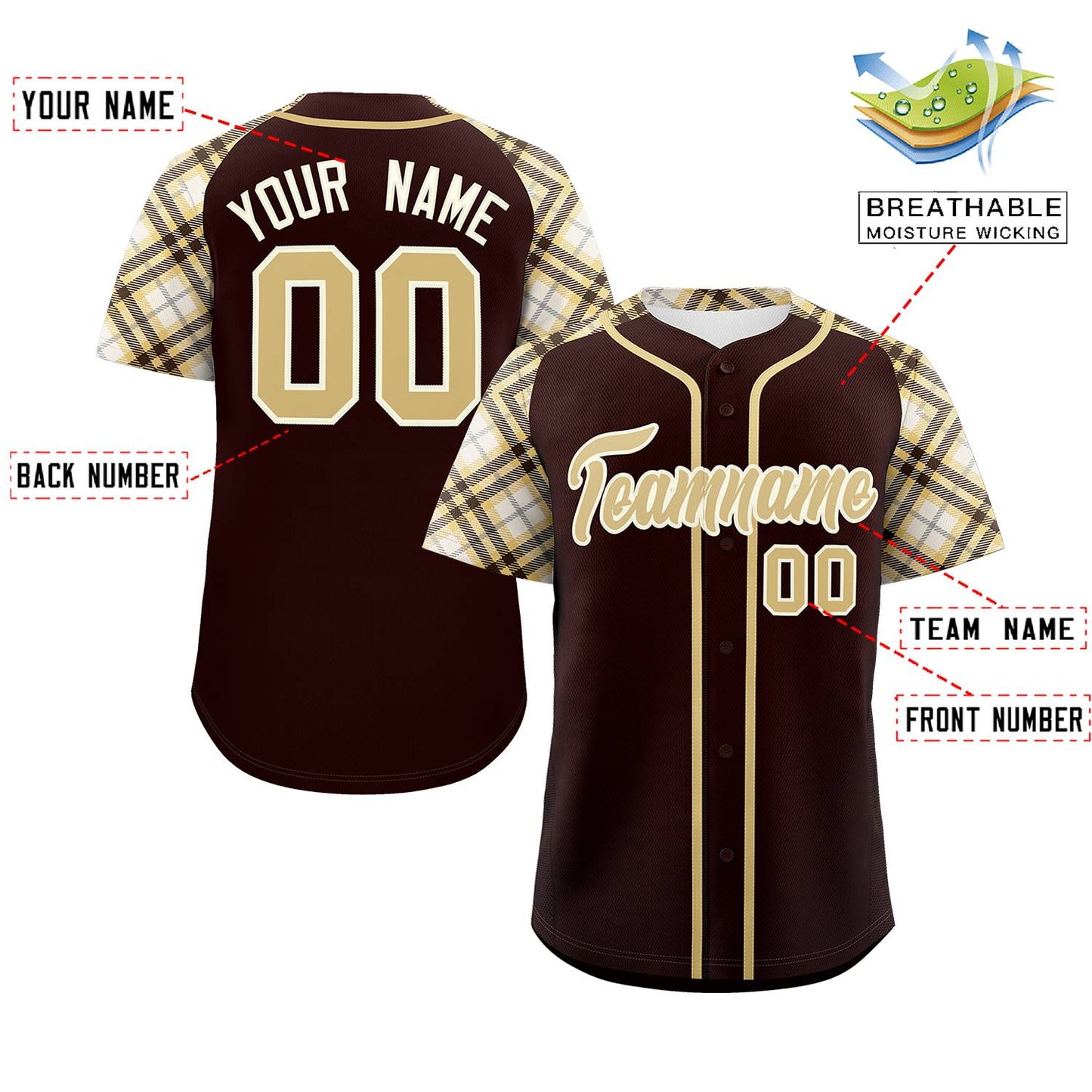 Custom Brown Khaki-Cream Personalized Raglan Sleeves Authentic Baseball Jersey