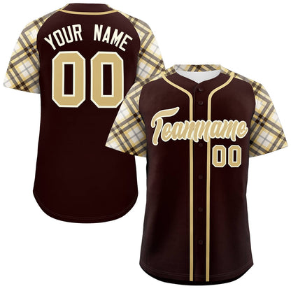 Custom Brown Khaki-Cream Personalized Raglan Sleeves Authentic Baseball Jersey