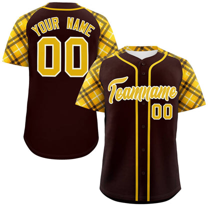 Custom Brown Gold-Cream Personalized Raglan Sleeves Authentic Baseball Jersey