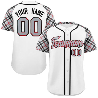 Custom White Gray-Black Personalized Raglan Sleeves Authentic Baseball Jersey