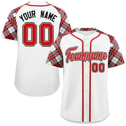 Custom White Red-Black Personalized Raglan Sleeves Authentic Baseball Jersey