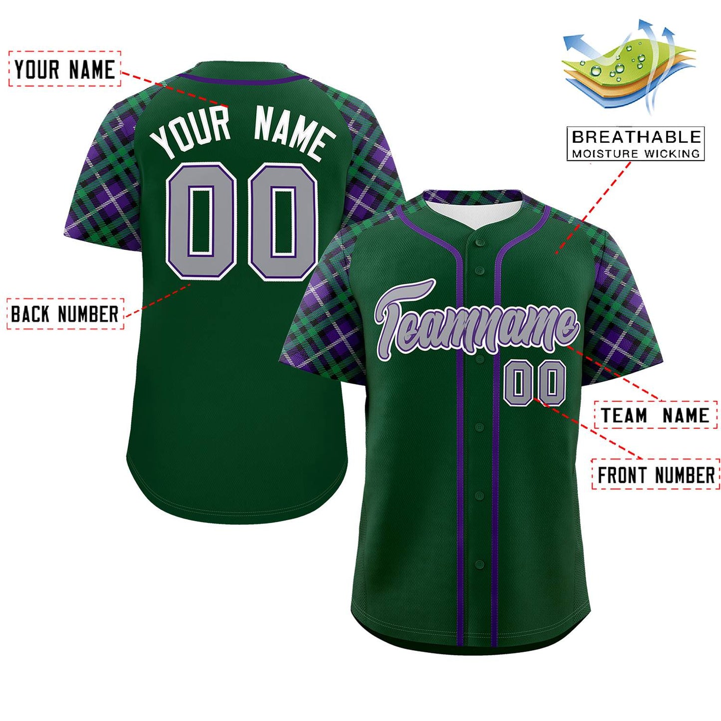 Custom Green Gray-White Personalized Raglan Sleeves Authentic Baseball Jersey