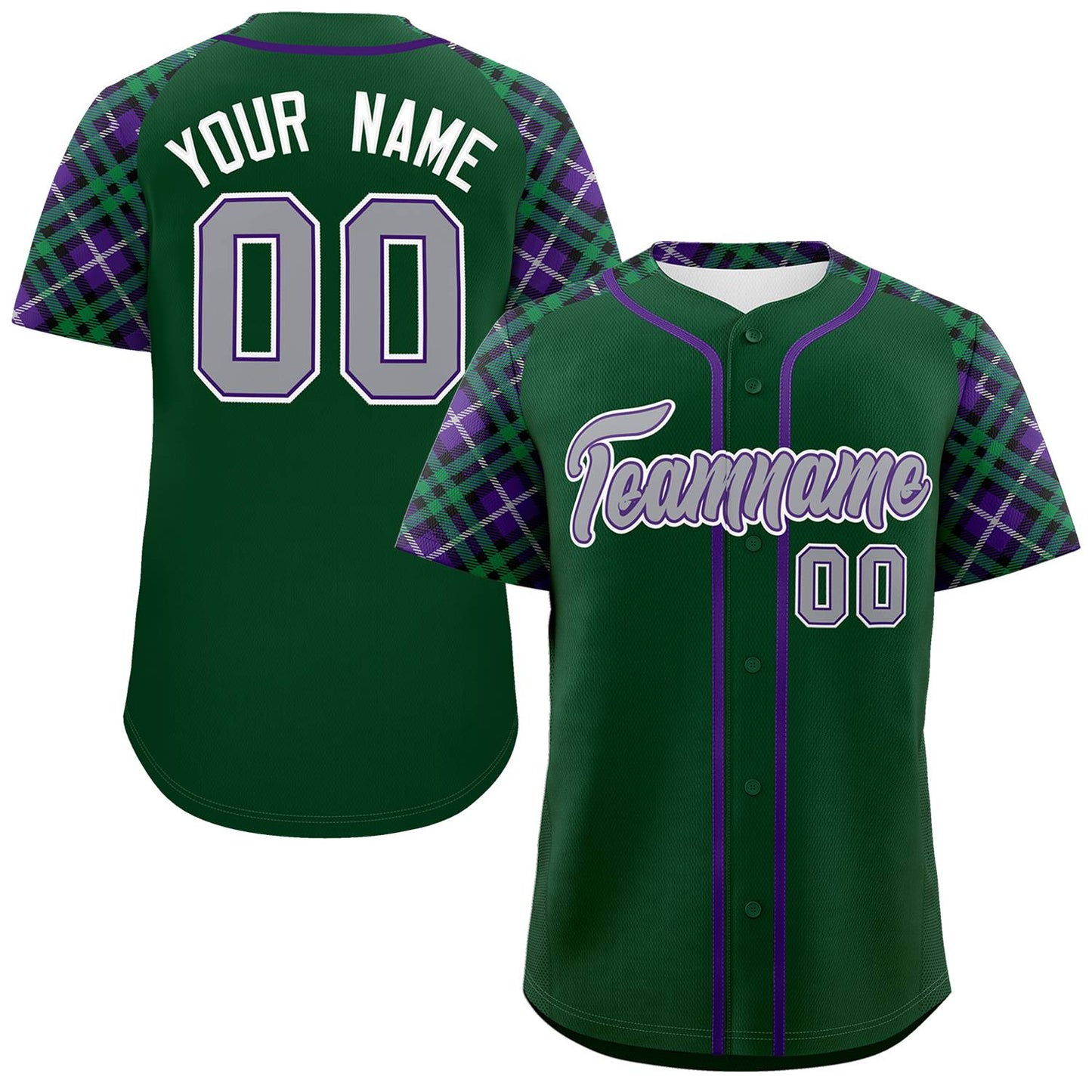 Custom Green Gray-White Personalized Raglan Sleeves Authentic Baseball Jersey