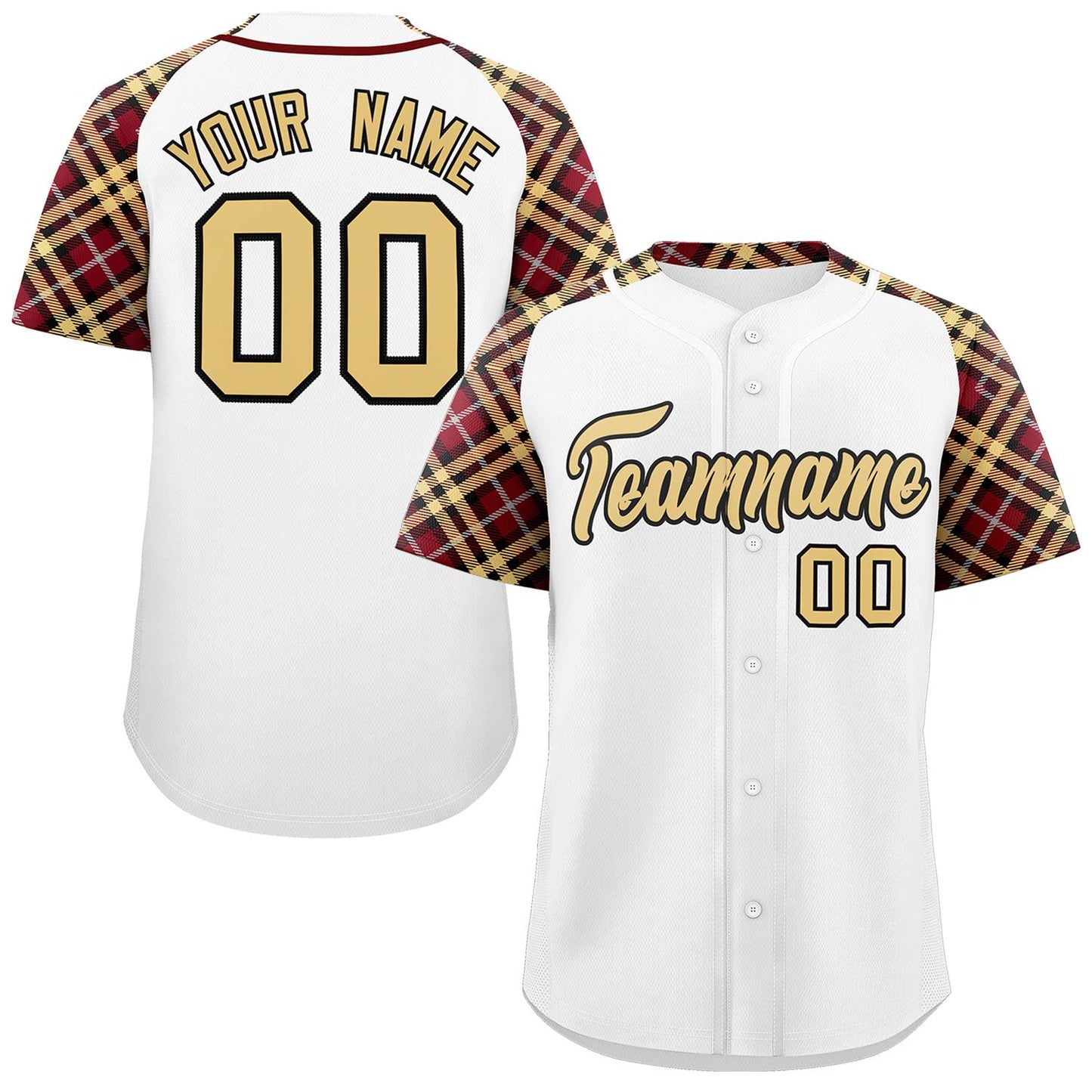 Custom White Khaki-Black Personalized Raglan Sleeves Authentic Baseball Jersey