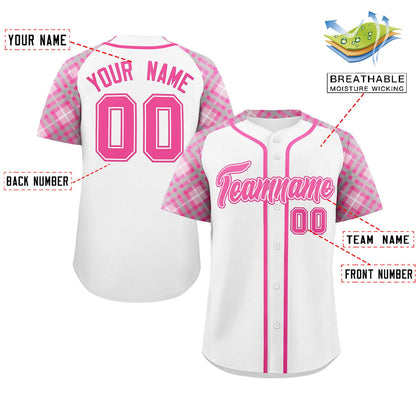 Custom White Pink- Personalized Raglan Sleeves Authentic Baseball Jersey