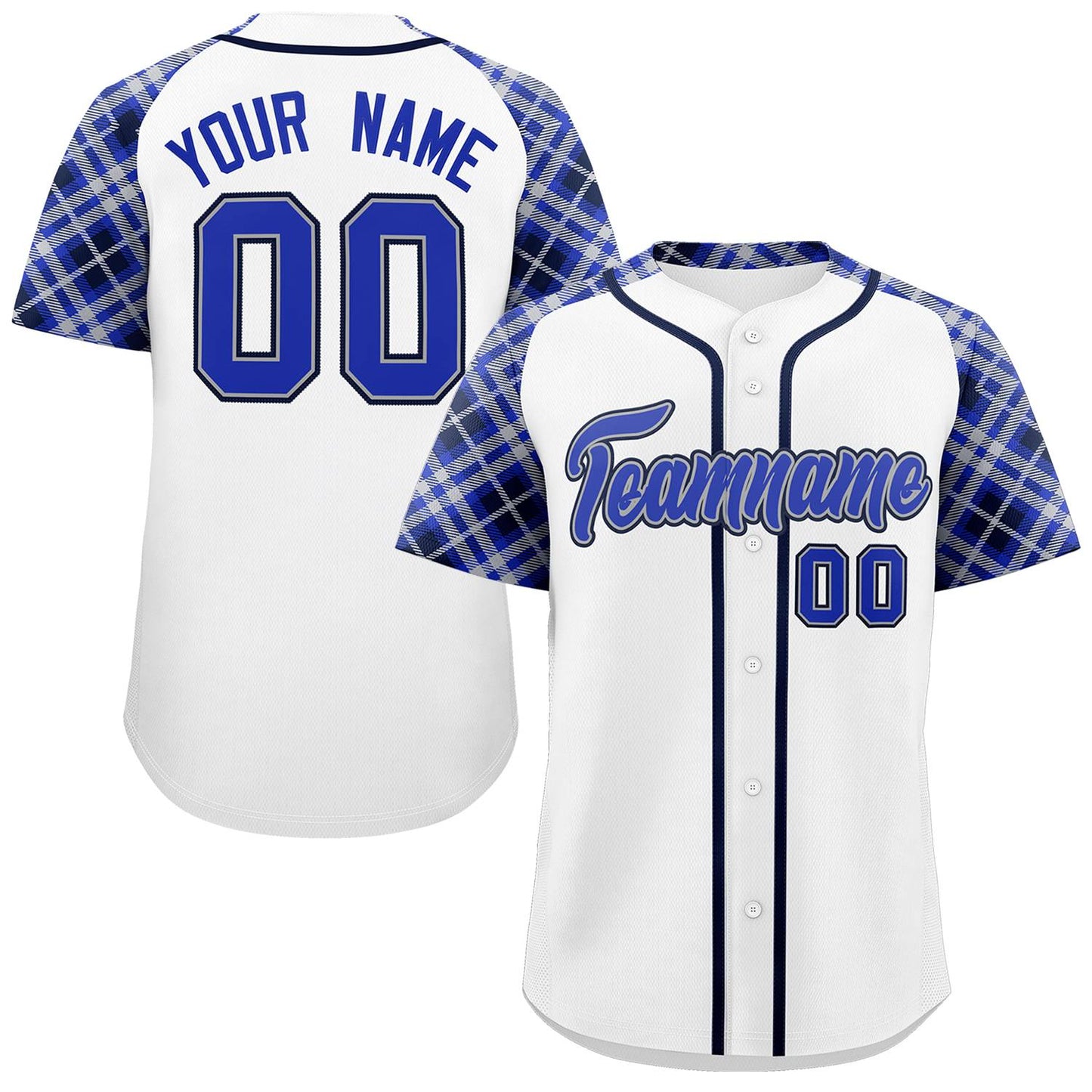 Custom White Royal-Black Personalized Raglan Sleeves Authentic Baseball Jersey