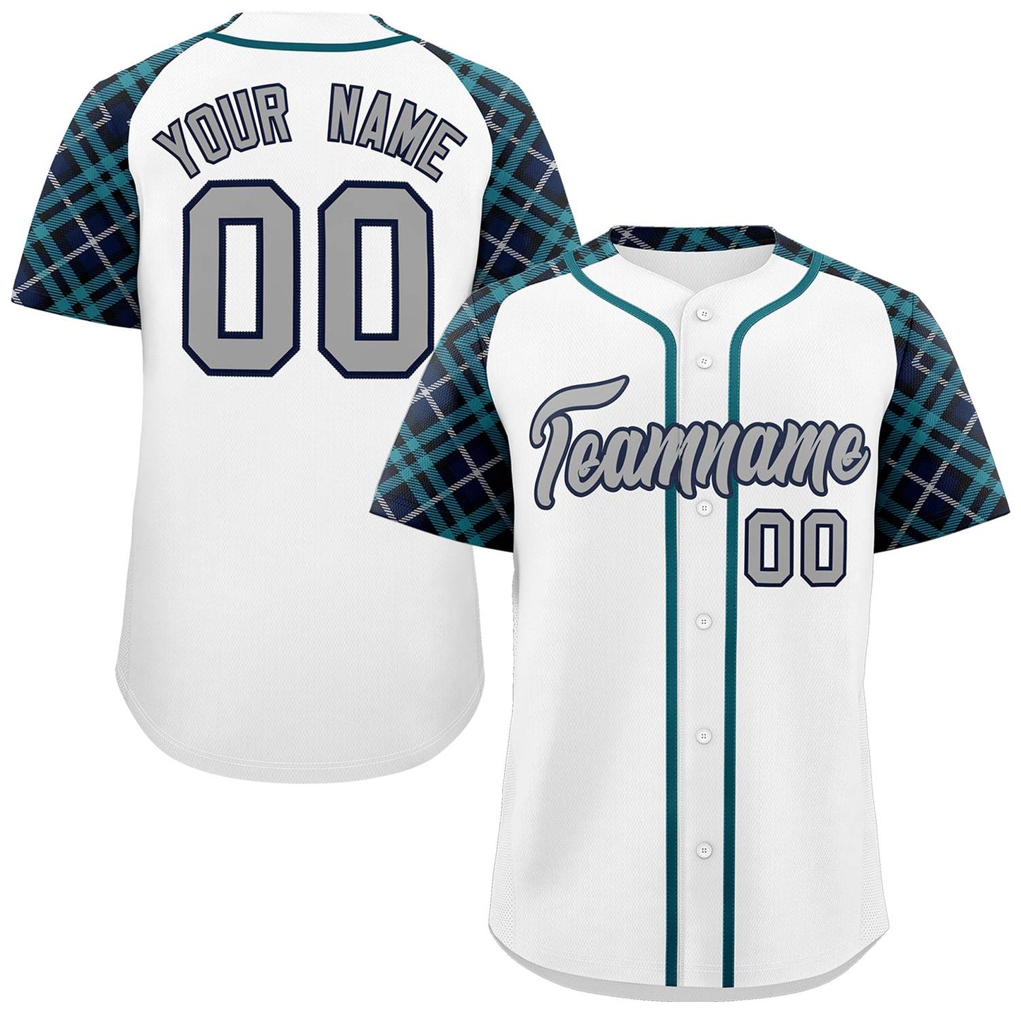 Custom White Gray-Navy Personalized Raglan Sleeves Authentic Baseball Jersey