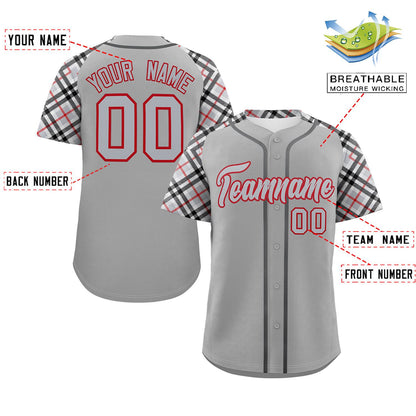 Custom Gray Gray-Red Personalized Raglan Sleeves Authentic Baseball Jersey