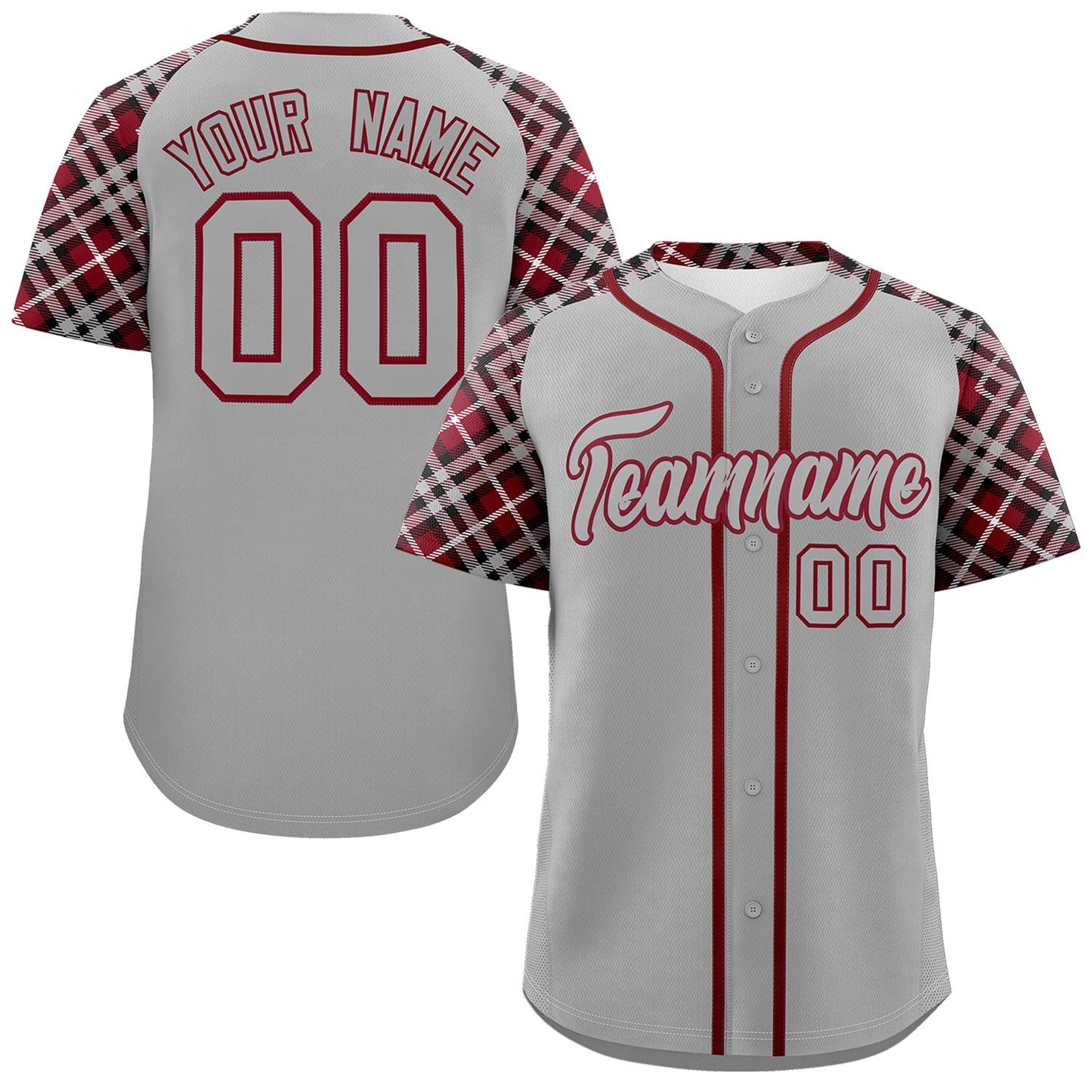 Custom Gray Gray-Crimson Personalized Raglan Sleeves Authentic Baseball Jersey