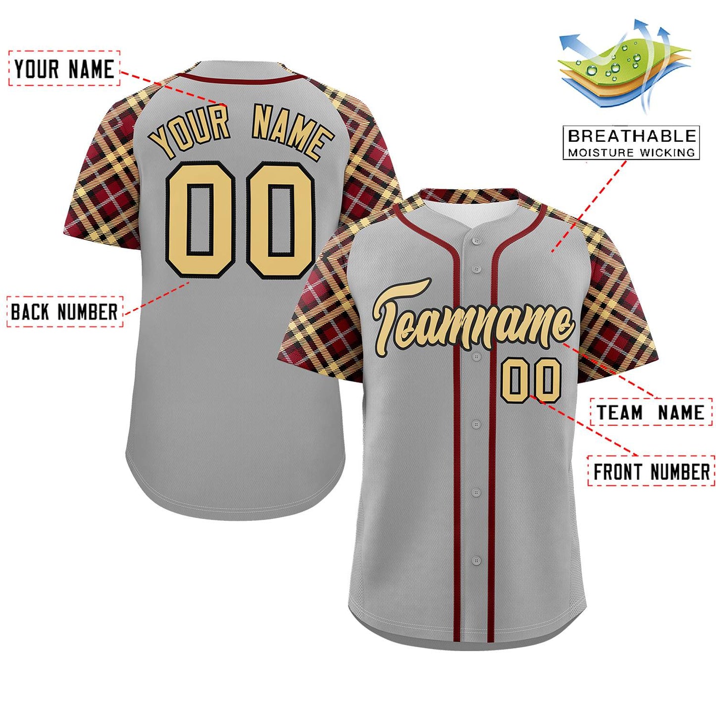 Custom Gray Khaki-Black Personalized Raglan Sleeves Authentic Baseball Jersey