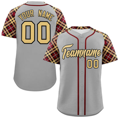 Custom Gray Khaki-Black Personalized Raglan Sleeves Authentic Baseball Jersey