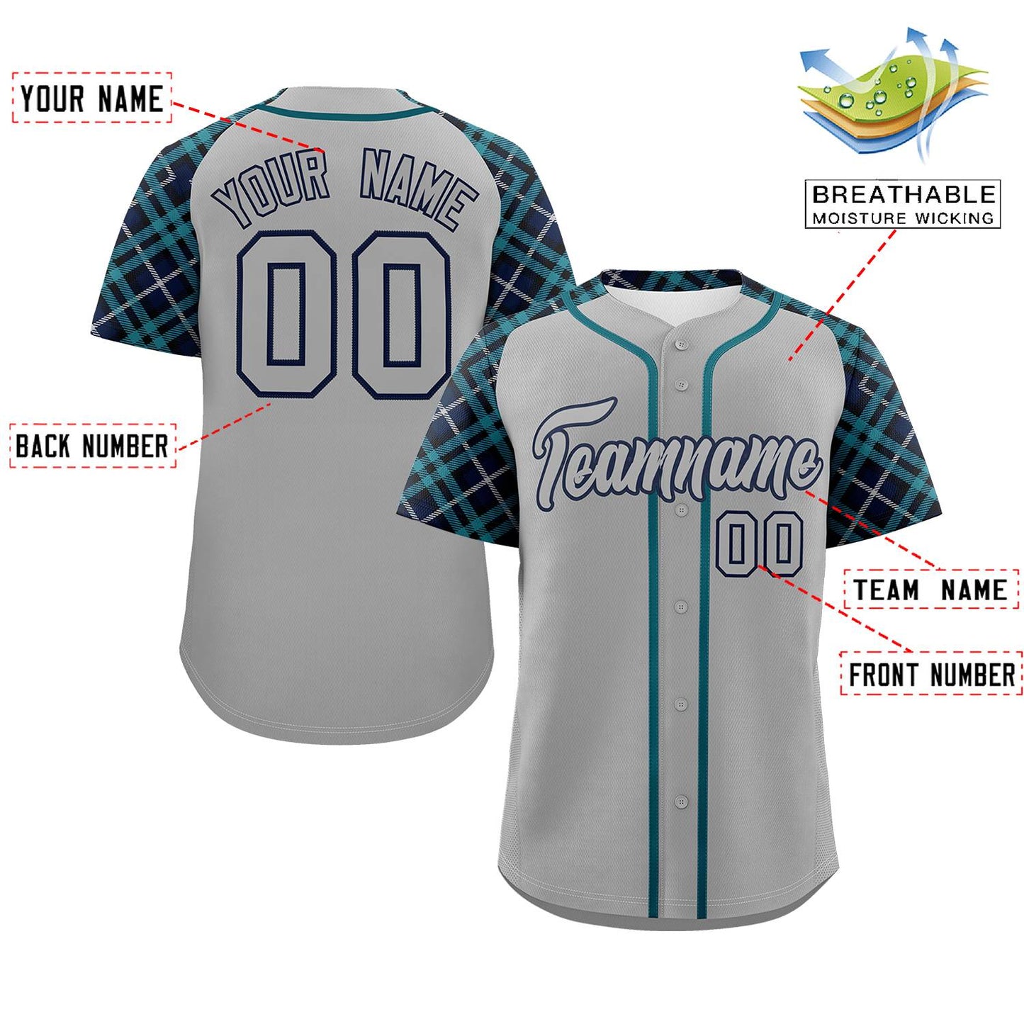 Custom Gray-Navy Personalized Raglan Sleeves Authentic Baseball Jersey