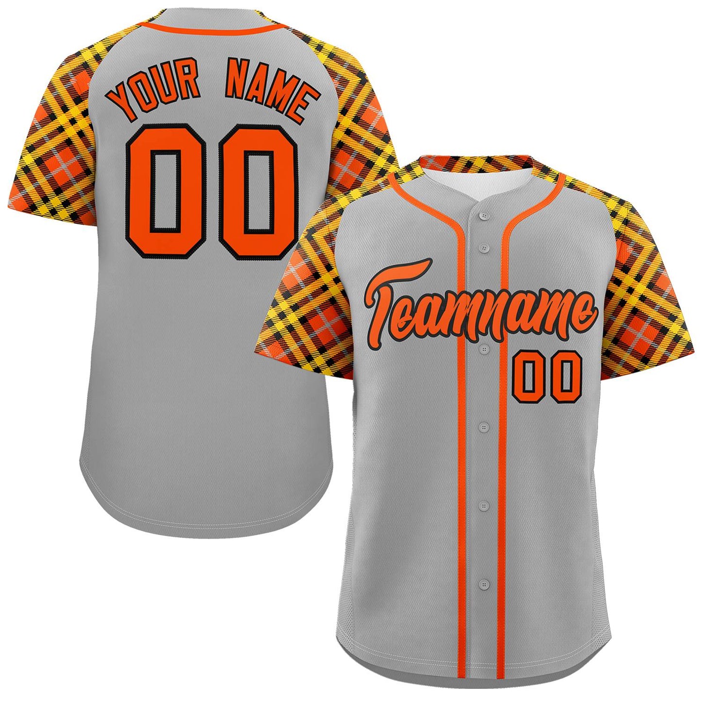 Custom Gray Orange-Black Personalized Raglan Sleeves Authentic Baseball Jersey