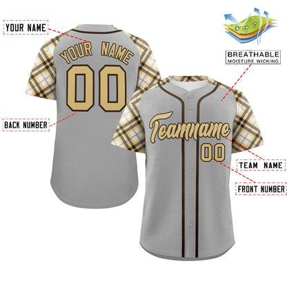 Custom Gray Khaki-Brown Personalized Raglan Sleeves Authentic Baseball Jersey