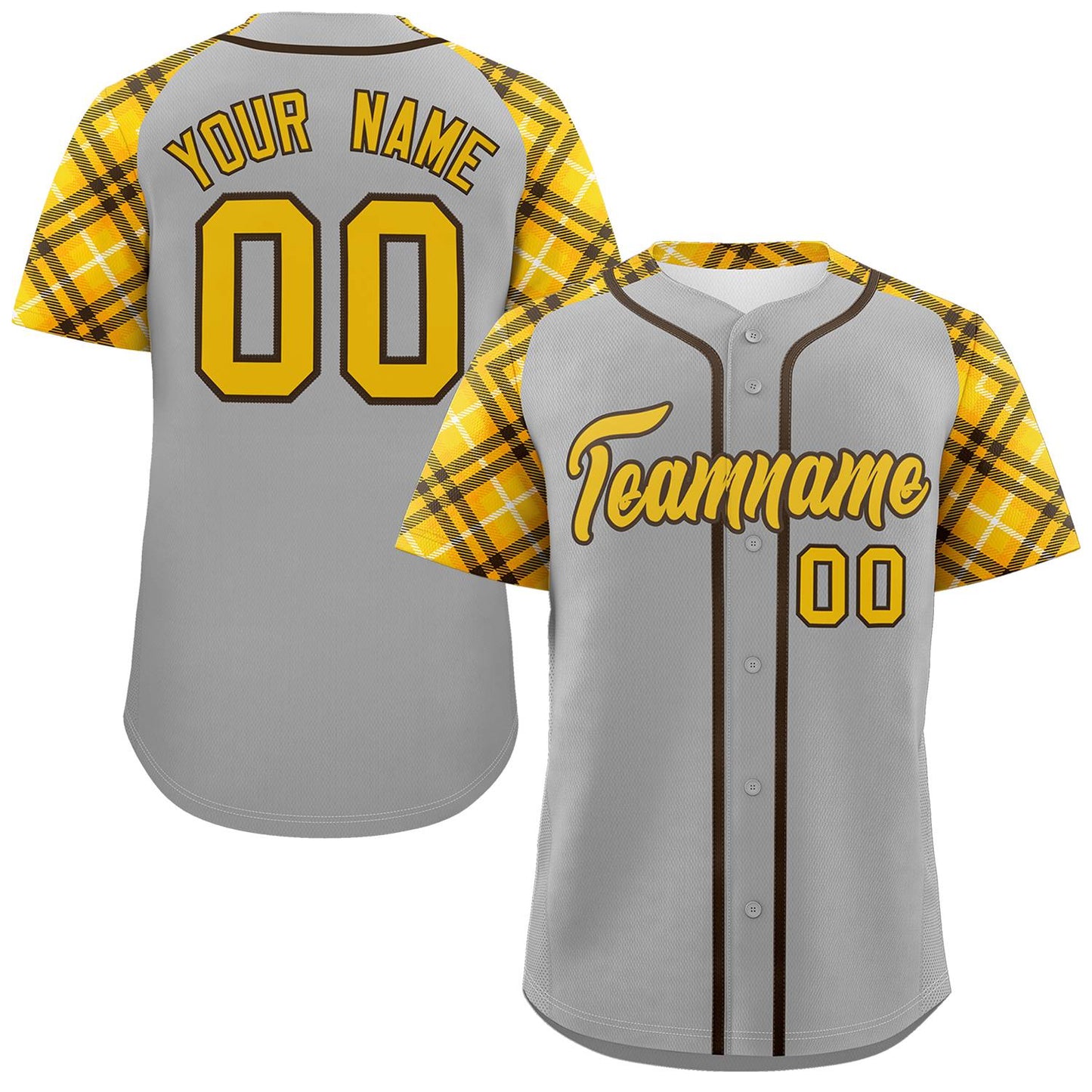 Custom Gray Gold-Brown Personalized Raglan Sleeves Authentic Baseball Jersey