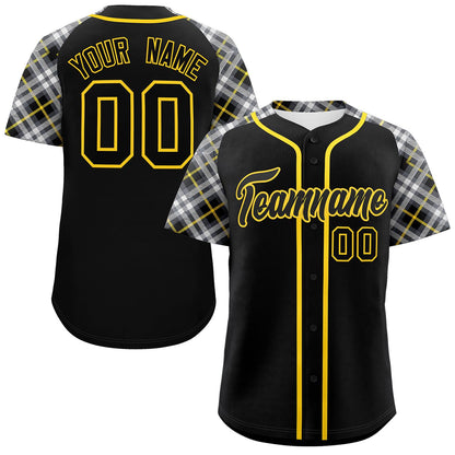 Custom Black Black-Gold Personalized Raglan Sleeves Authentic Baseball Jersey