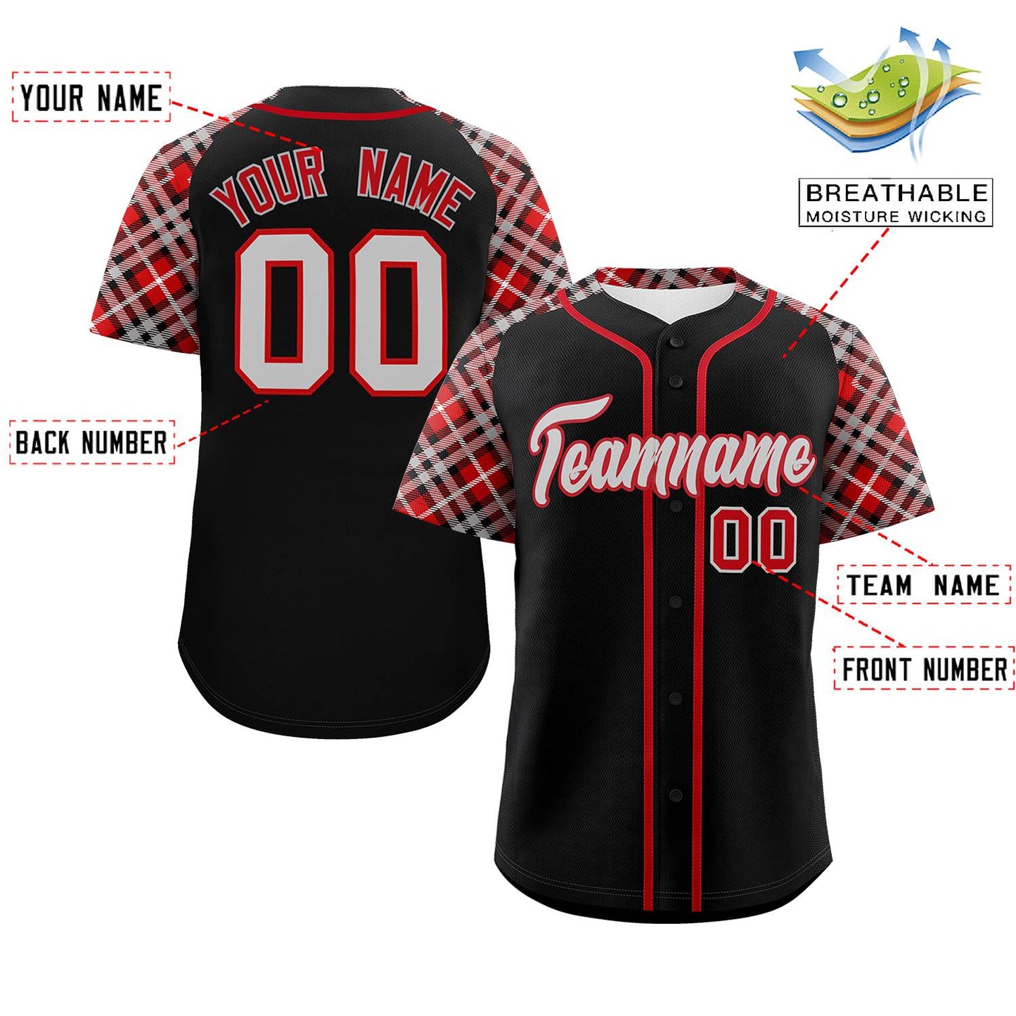 Custom Black Gray-Red Personalized Raglan Sleeves Authentic Baseball Jersey