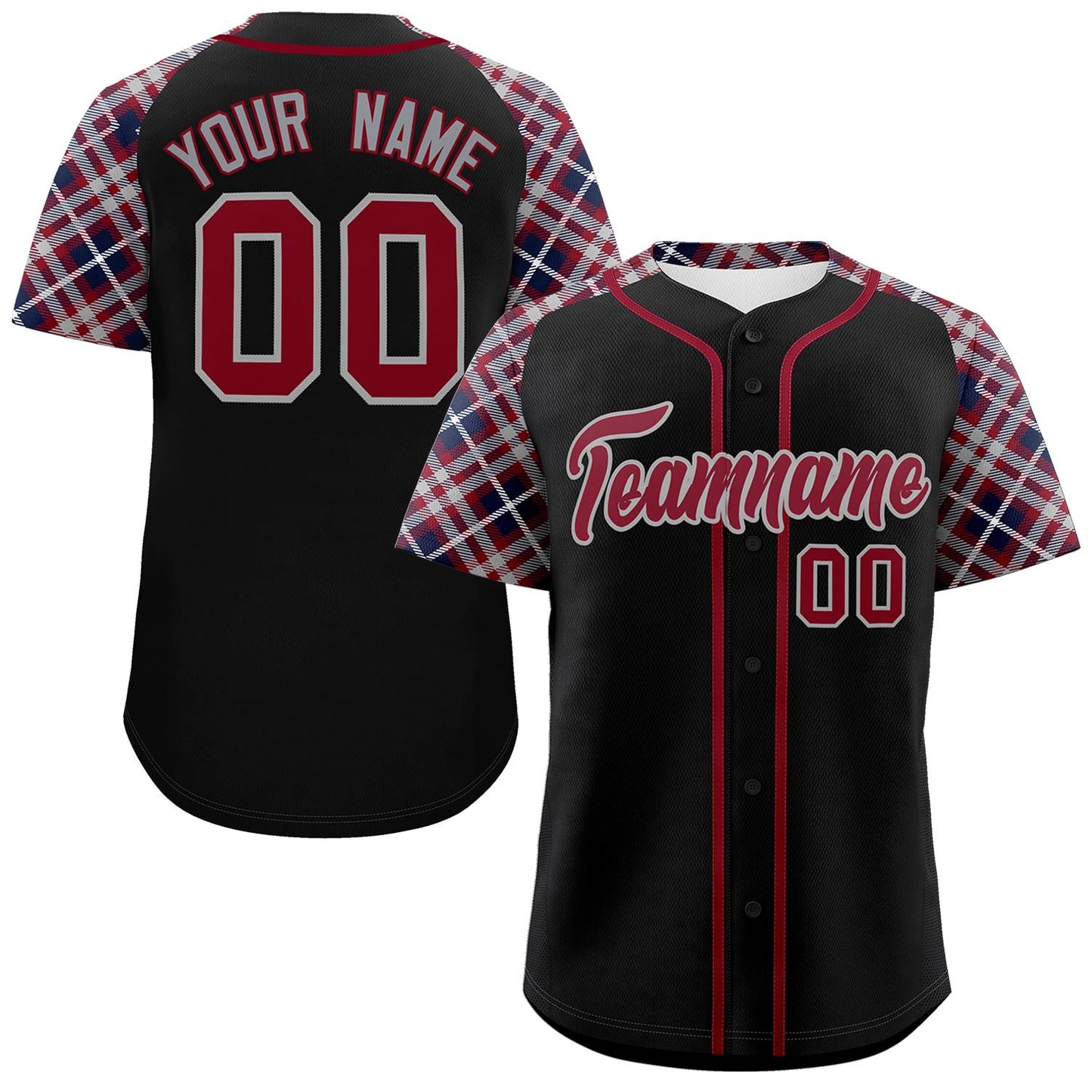 Custom Black Crimson-Dark Gray Personalized Raglan Sleeves Authentic Baseball Jersey