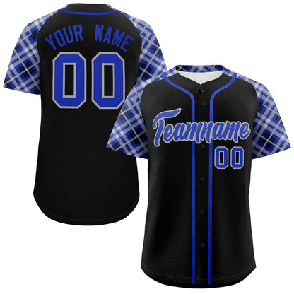 Custom Black Royal-Light Gray Personalized Raglan Sleeves Authentic Baseball Jersey