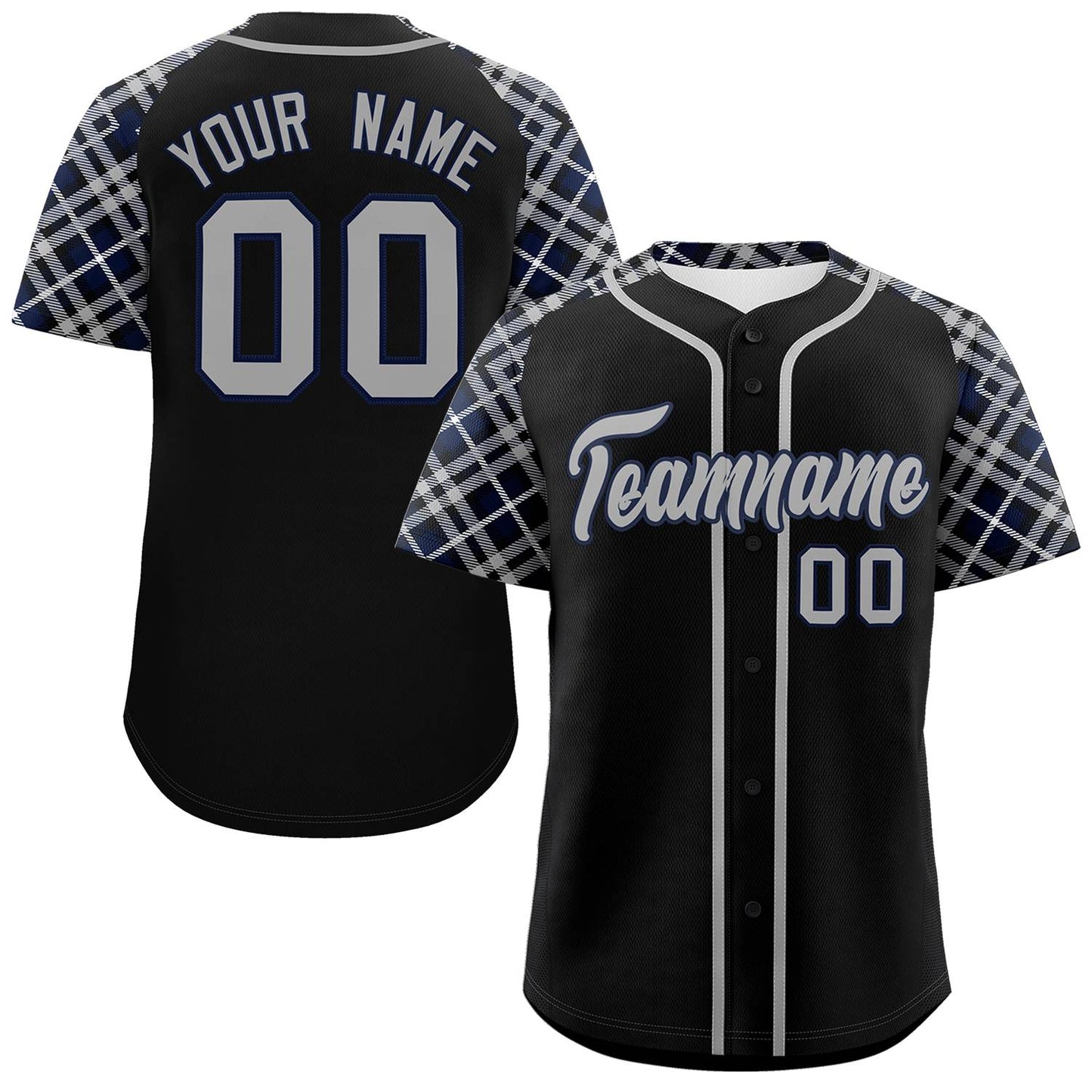 Custom Black Gray-Navy Personalized Raglan Sleeves Authentic Baseball Jersey