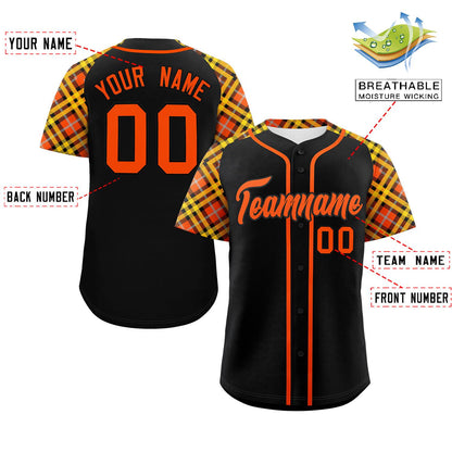 Custom Black Orange- Personalized Raglan Sleeves Authentic Baseball Jersey