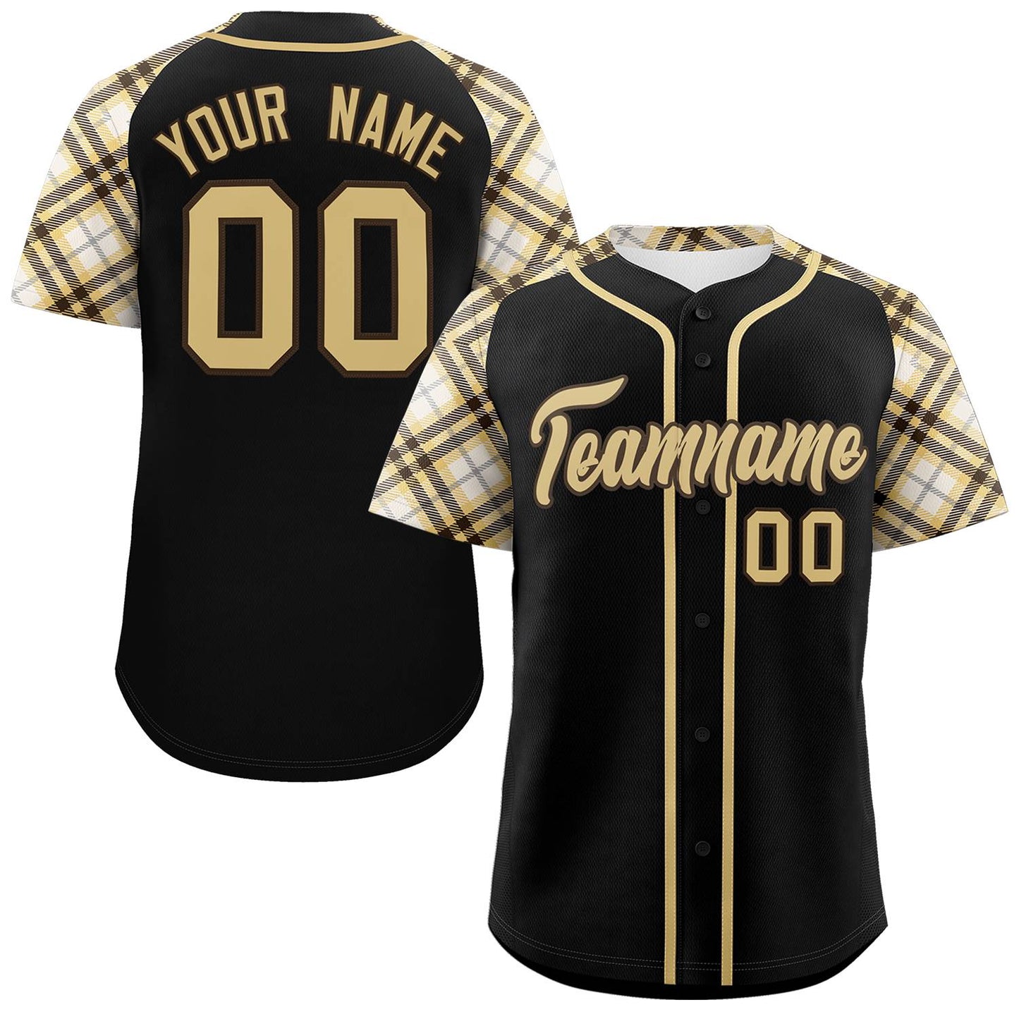 Custom Black Yellow- Personalized Raglan Sleeves Authentic Baseball Jersey