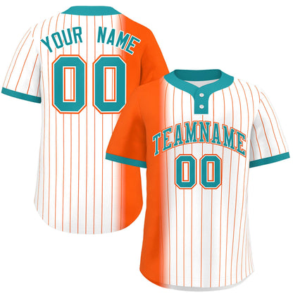 Custom Orange White-Aqua Gradient Stripe Fashion Authentic Two-Button Baseball Jersey