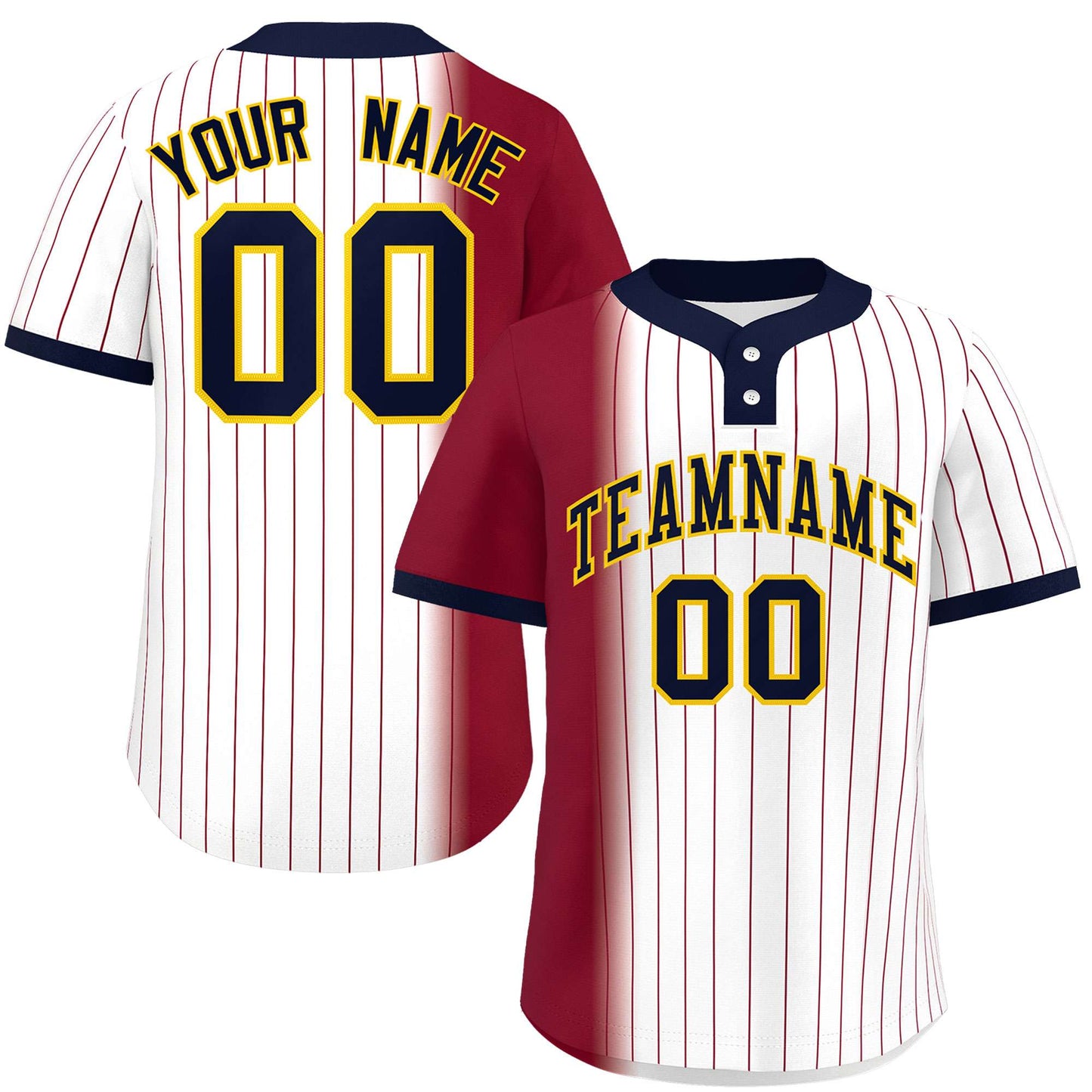 Custom Crimson White-Navy Gradient Stripe Fashion Authentic Two-Button Baseball Jersey