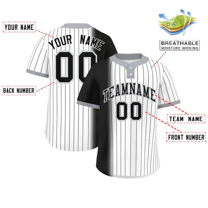 Custom Black White-Gray Gradient Stripe Fashion Authentic Two-Button Baseball Jersey