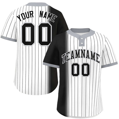 Custom Black White-Gray Gradient Stripe Fashion Authentic Two-Button Baseball Jersey