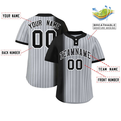 Custom Black Gray Gradient Stripe Fashion Authentic Two-Button Baseball Jersey