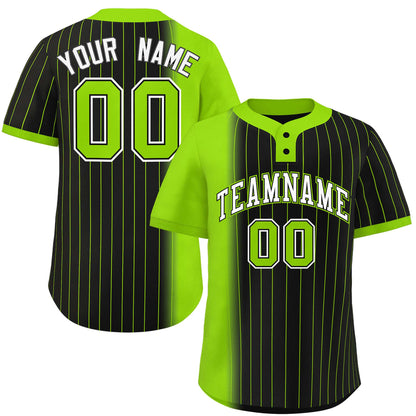 Custom Neon Green Black Gradient Stripe Fashion Authentic Two-Button Baseball Jersey