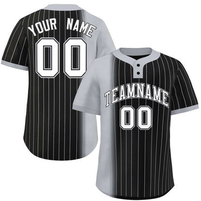 Custom Gray Black Gradient Stripe Fashion Authentic Two-Button Baseball Jersey