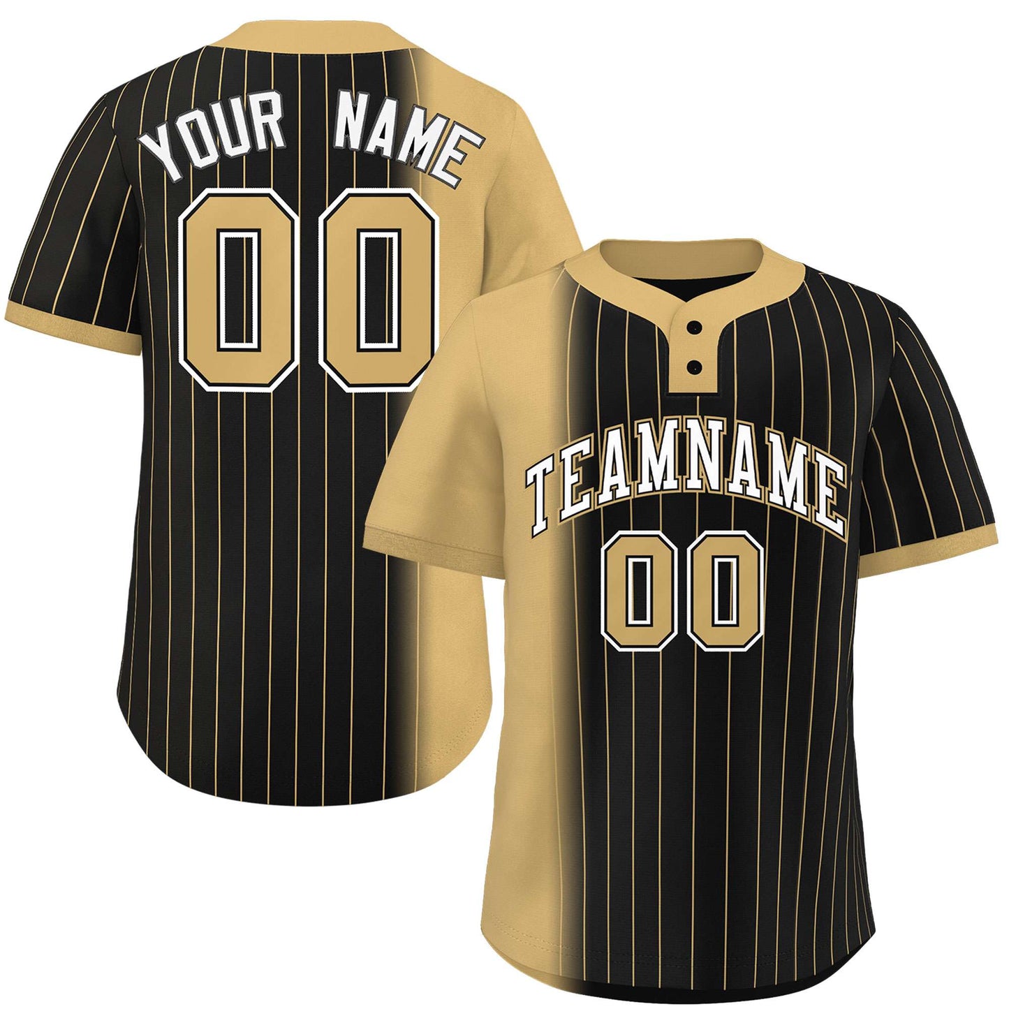 Custom Old Gold Black Gradient Stripe Fashion Authentic Two-Button Baseball Jersey