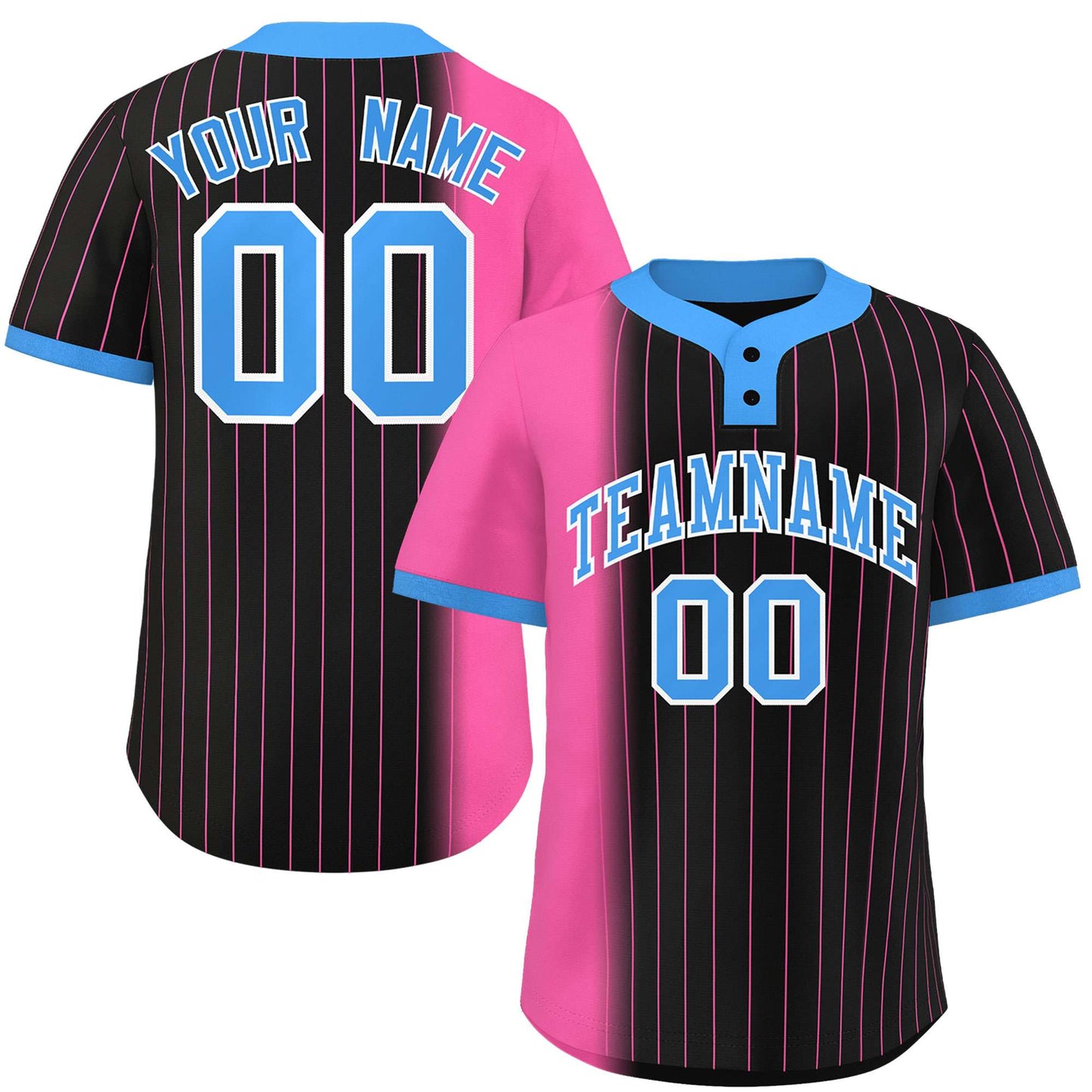 Custom Pink Black-Powder Blue Gradient Stripe Fashion Authentic Two-Button Baseball Jersey