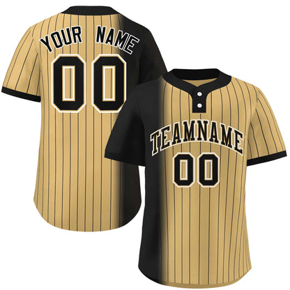 Custom Black Old Gold Gradient Stripe Fashion Authentic Two-Button Baseball Jersey