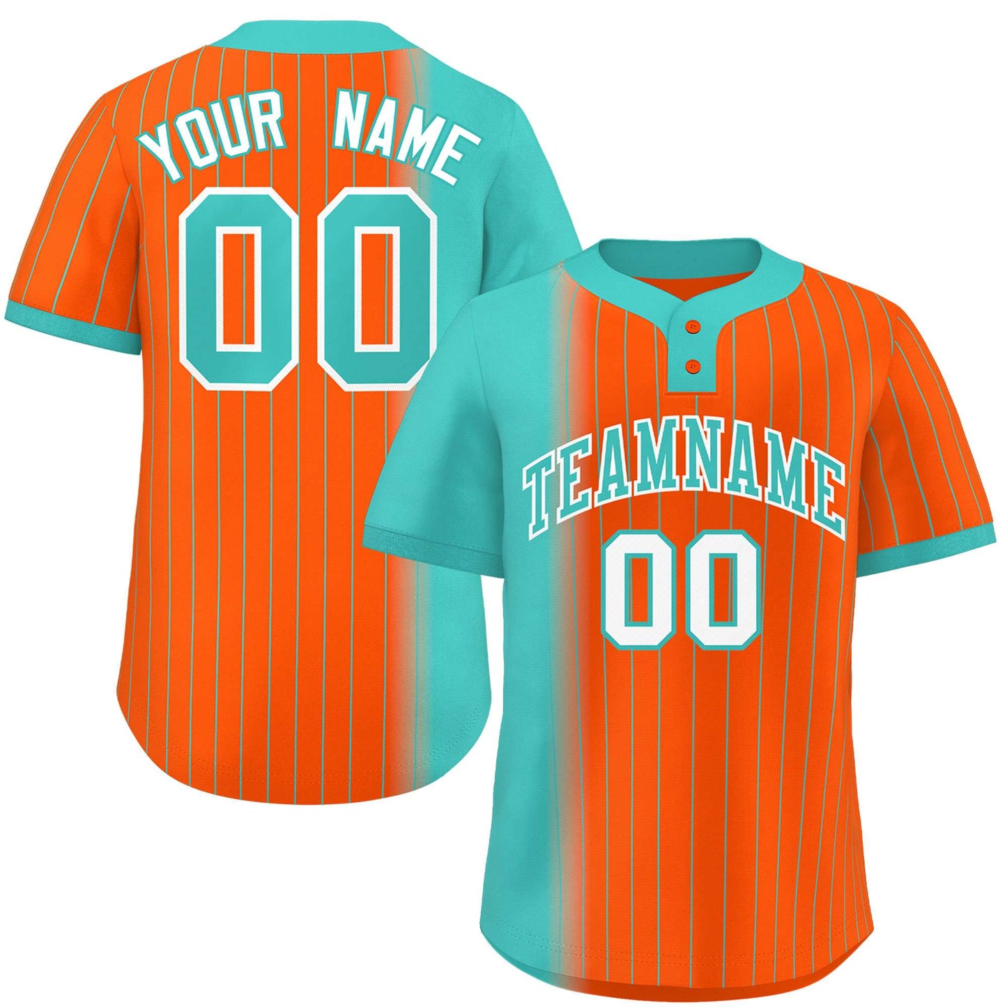 Custom Aqua Orange Gradient Stripe Fashion Authentic Two-Button Baseball Jersey