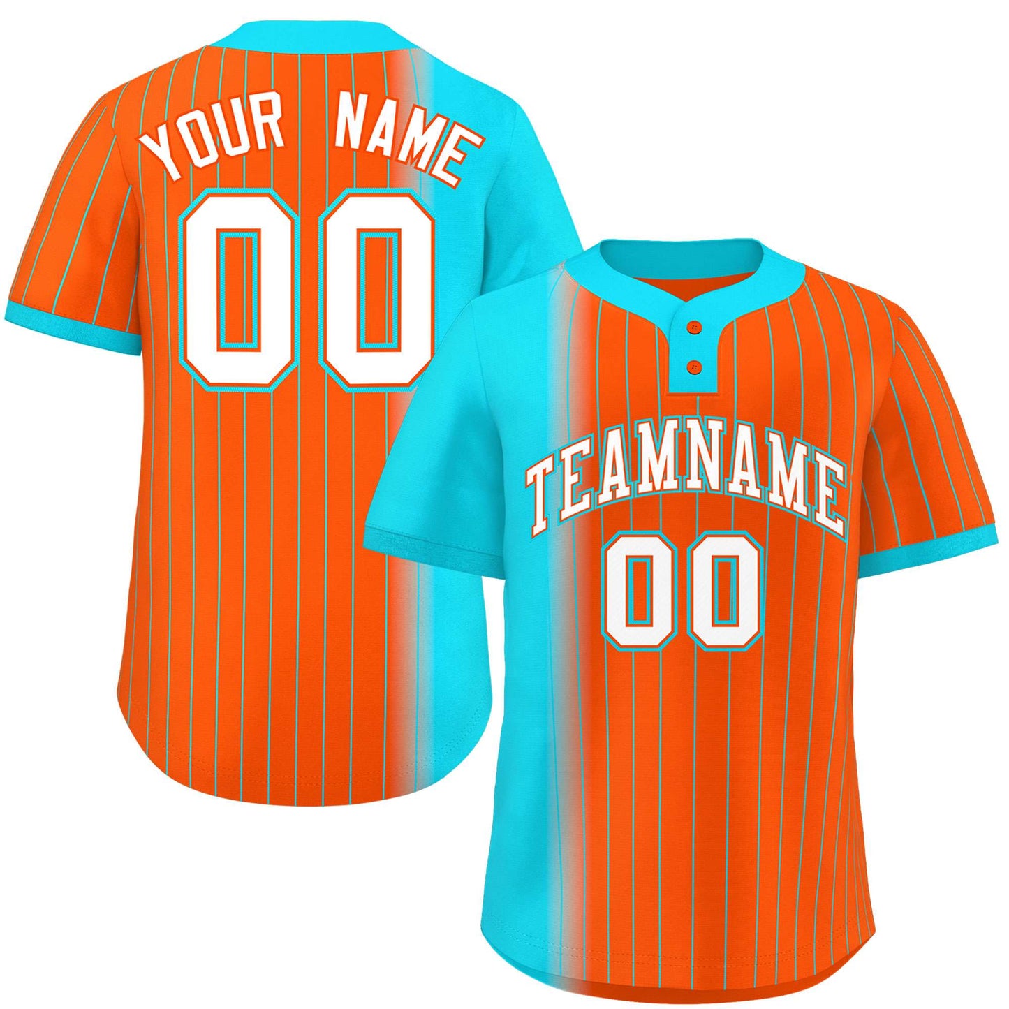 Custom Sky Blue Orange Gradient Stripe Fashion Authentic Two-Button Baseball Jersey